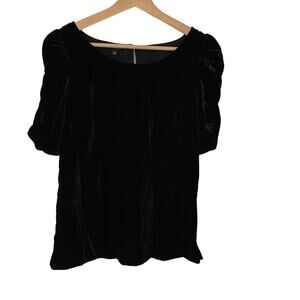 Talbots Womens XS Black Crushed Velvet SS Top Holiday Party Wear New Year's Eve